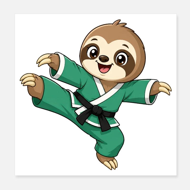 Faultier Karate Tritt Kampfsport Kampfkunst Poster 20x20 cm