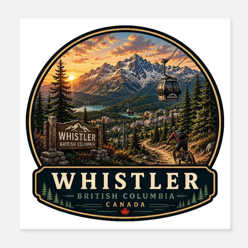 Télécabine de vacances de Whistler Mountain Biking Canada Poster 20 x 20 cm