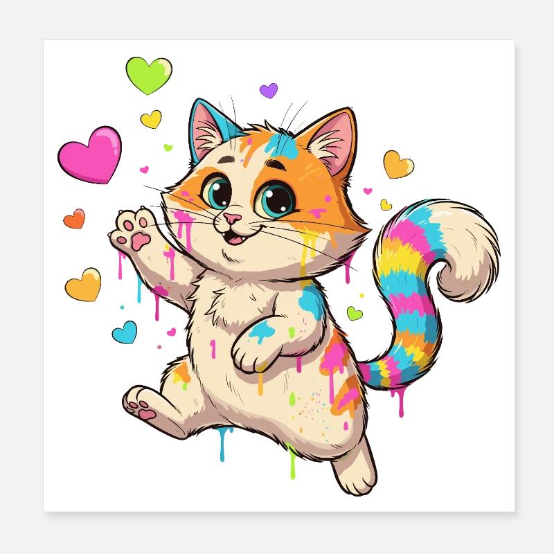 Bunte Farbklecks Katze Poster 20x20 cm