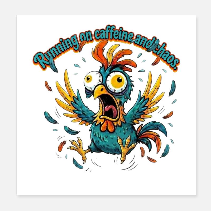 Kaffee und Chaos Hahn-Design Poster 20x20 cm