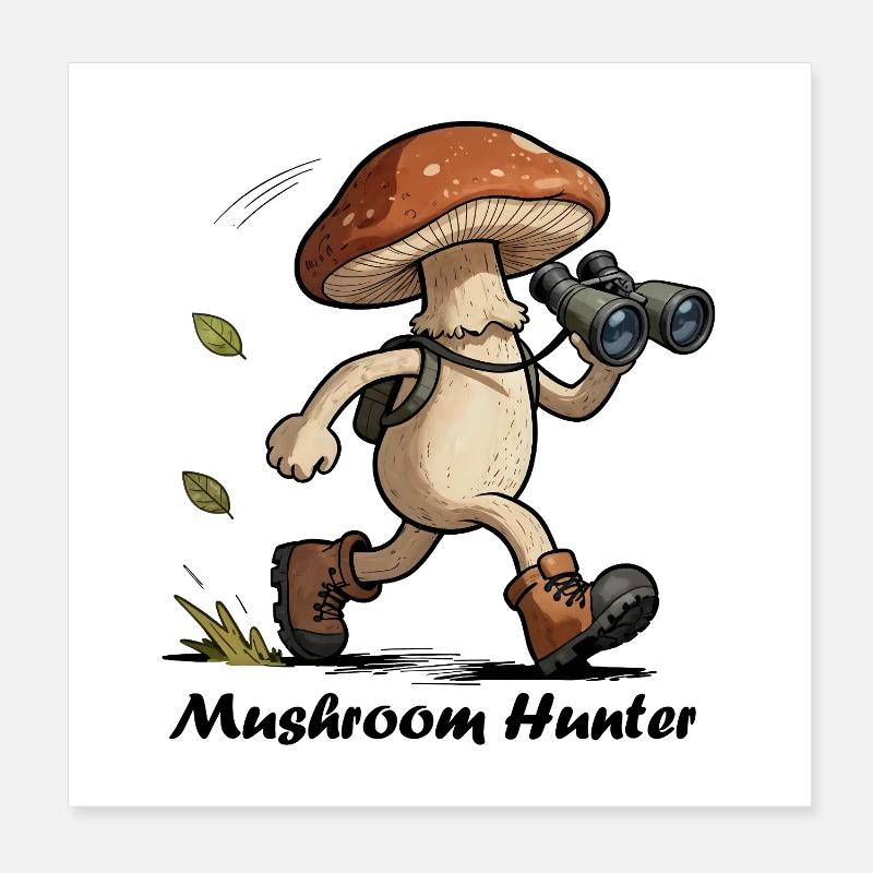 Champignon avec jumelles, chasseur de champignons Poster 20 x 20 cm