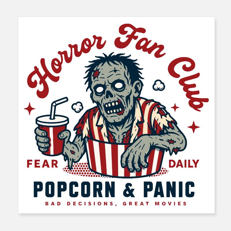 Horror Fan Club Popcorn Panic Poster 8" x 8" (20x20 cm)