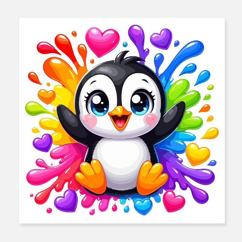 Pinguin Farbherzen Spritzer Poster 20x20 cm
