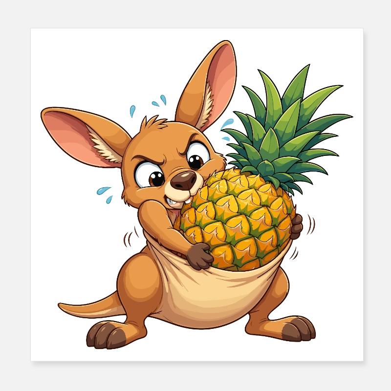Dessin animé de kangourou à l’ananas Poster 20 x 20 cm