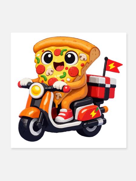 Pizza Hero auf Lieferfahrrad - Poster 20x20 cm - Weiß - Vorne