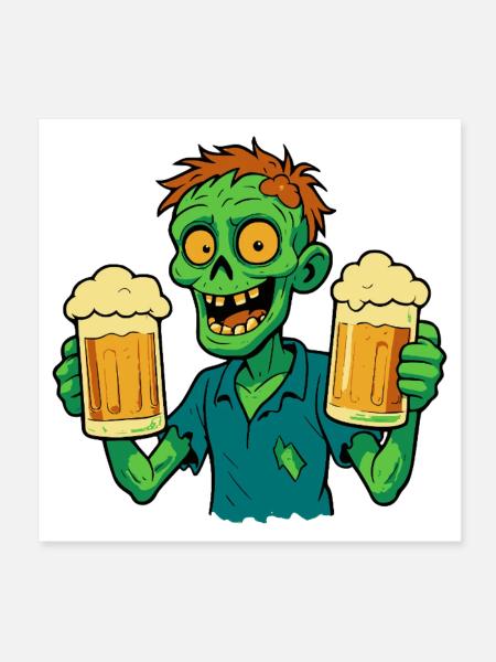 Happy zombie with beer - Poster 8" x 8" (20x20 cm) - white - Front