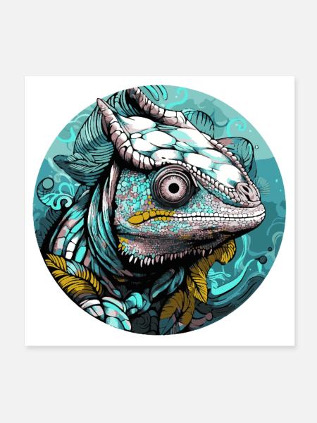 Chamäleon Kopf Türkis Illustration - Poster 20x20 cm - Weiß - Vorne