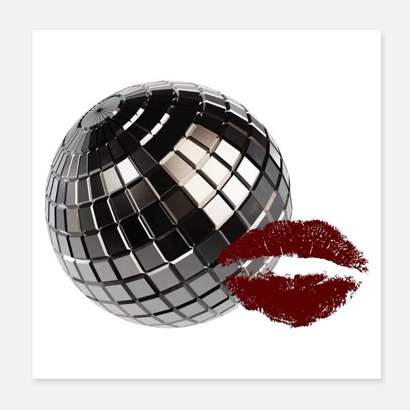 Boule disco rétro avec l’esthétique de la fête Y2K Red Lips Poster 20 x 20 cm