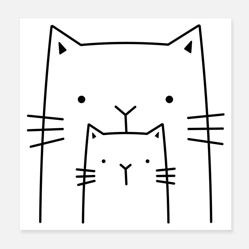 2 cats - drawing gift for cat owners Poster 8" x 8" (20x20 cm)