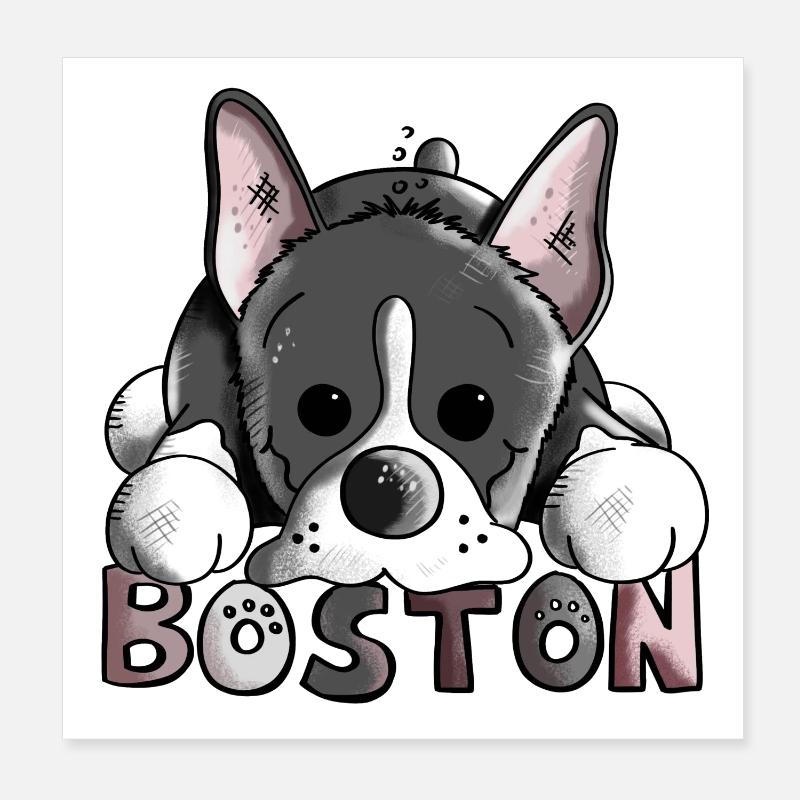 Drôle Boston Terrier - Poster 20 x 20 cm - blanc