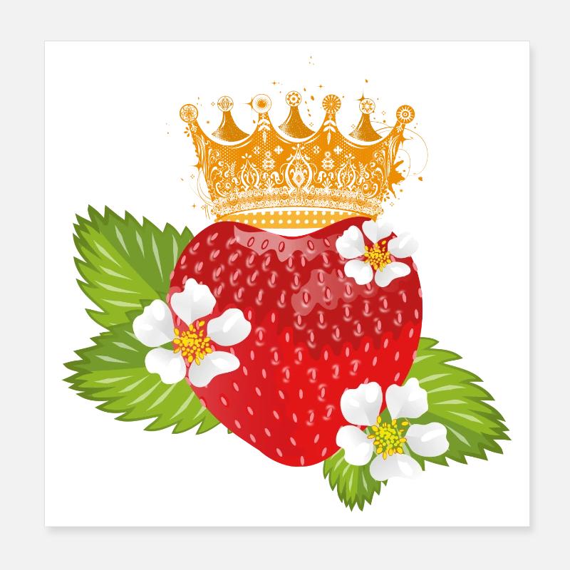 Fraise avec des fleurs et des feuilles Poster 20 x 20 cm