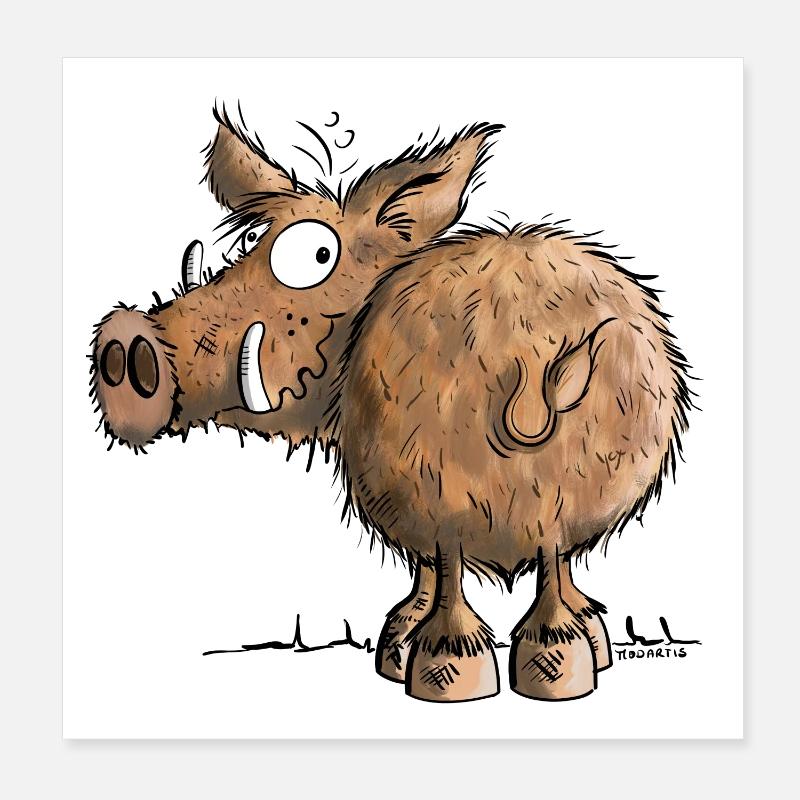 Da steht eine Wildsau I Wildschwein Cartoon  - Poster 20x20 cm - Weiß