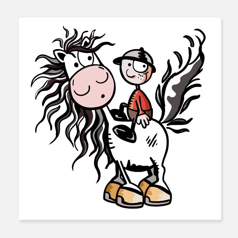 Petit Cavalier - Cheval - Chevaux - Chevaux - Band - Poster 20 x 20 cm - blanc