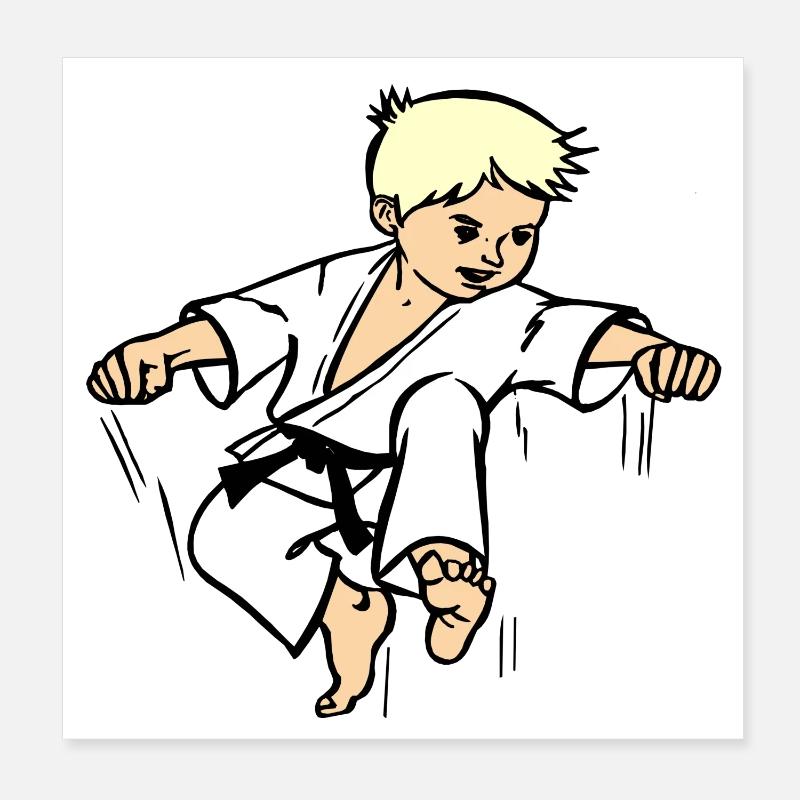 Karatekind oder Judokind mit schwarzem Gürtel Poster 20x20 cm