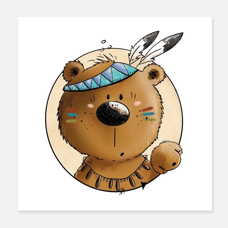 Indianer Bär - Poster 20x20 cm - Weiß