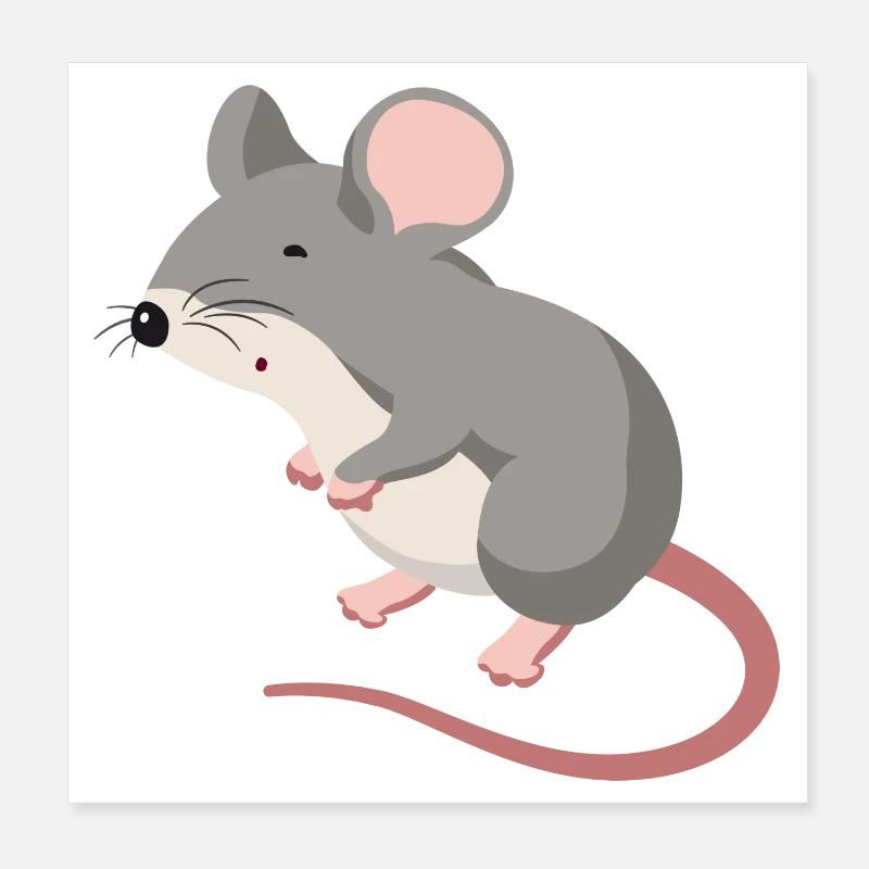 Maus Illustration – handgezeichnetes Tiermo - Poster 20x20 cm - Weiß