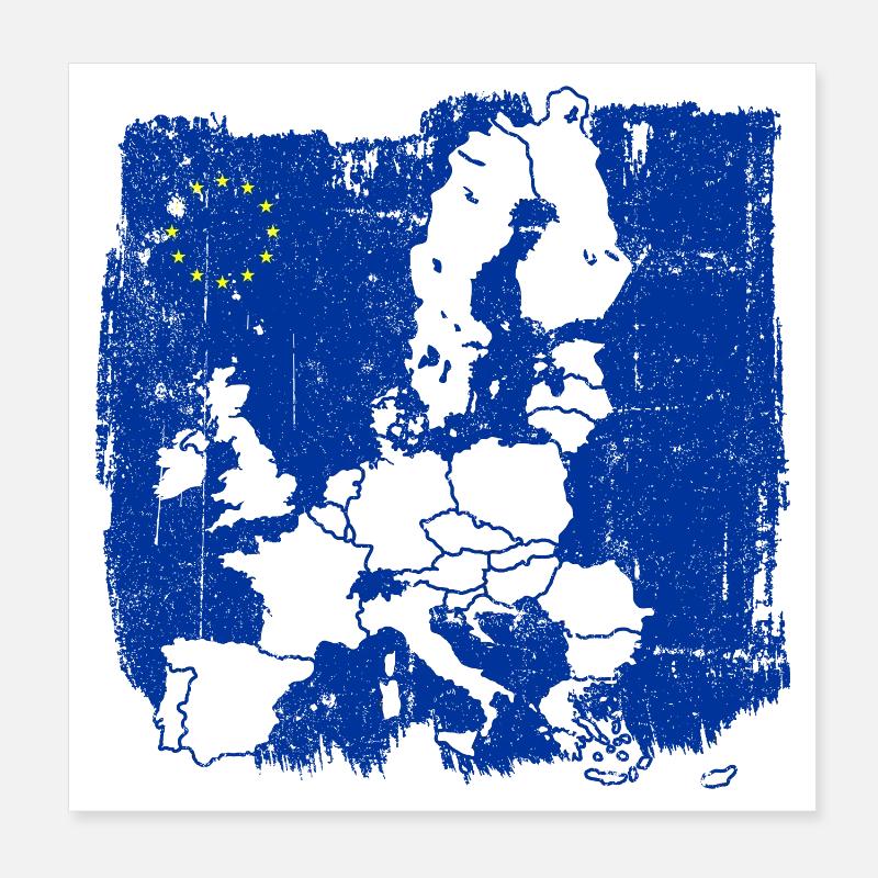 Silhouette de la carte de l’Europe Bleue Poster 20 x 20 cm