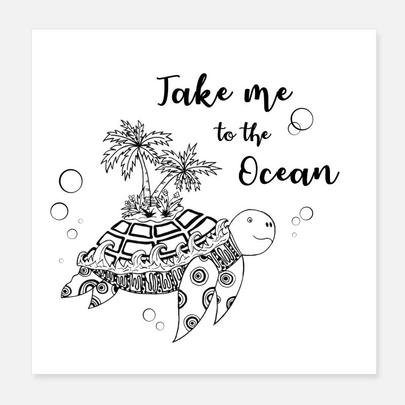 « Emmenez-moi à l’océan » - Tortue avec île Poster 20 x 20 cm