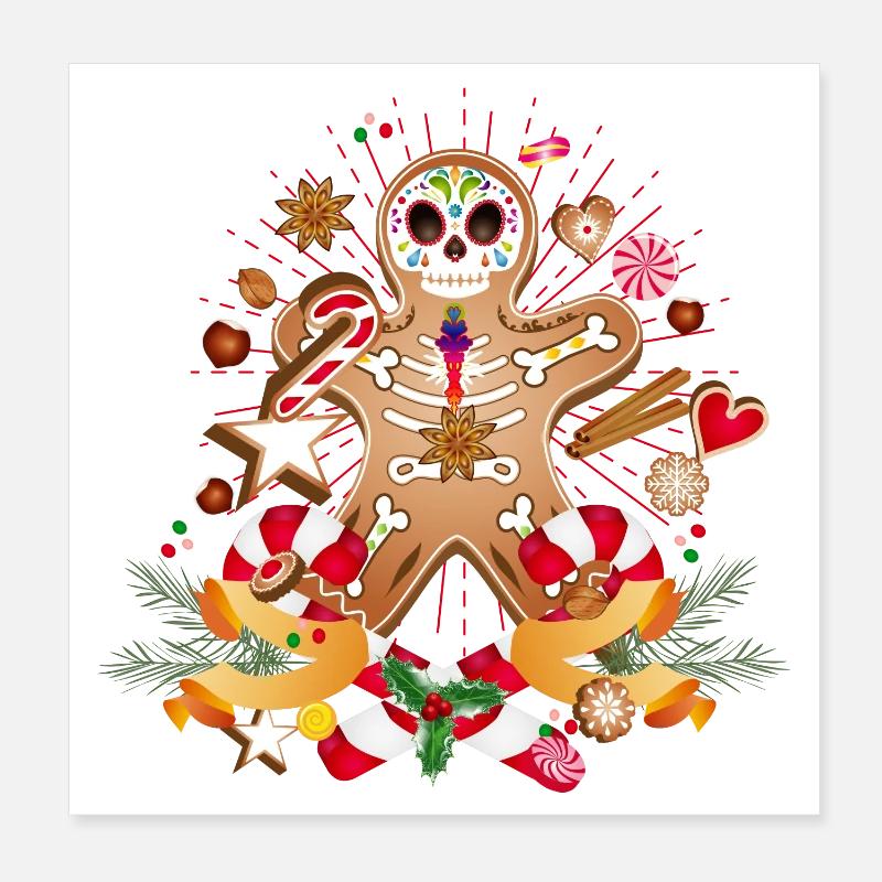 Gingerbread Man Sugar Skull Style pour Noël Poster 20 x 20 cm