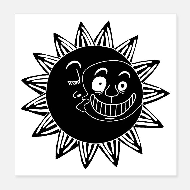Rencontre de la lune et du soleil (noir) Poster 20 x 20 cm
