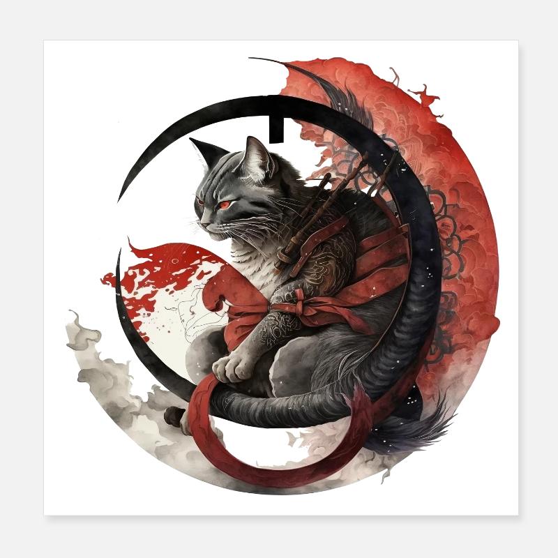 Katze im Japanischem Stil - Poster 20x20 cm - Weiß