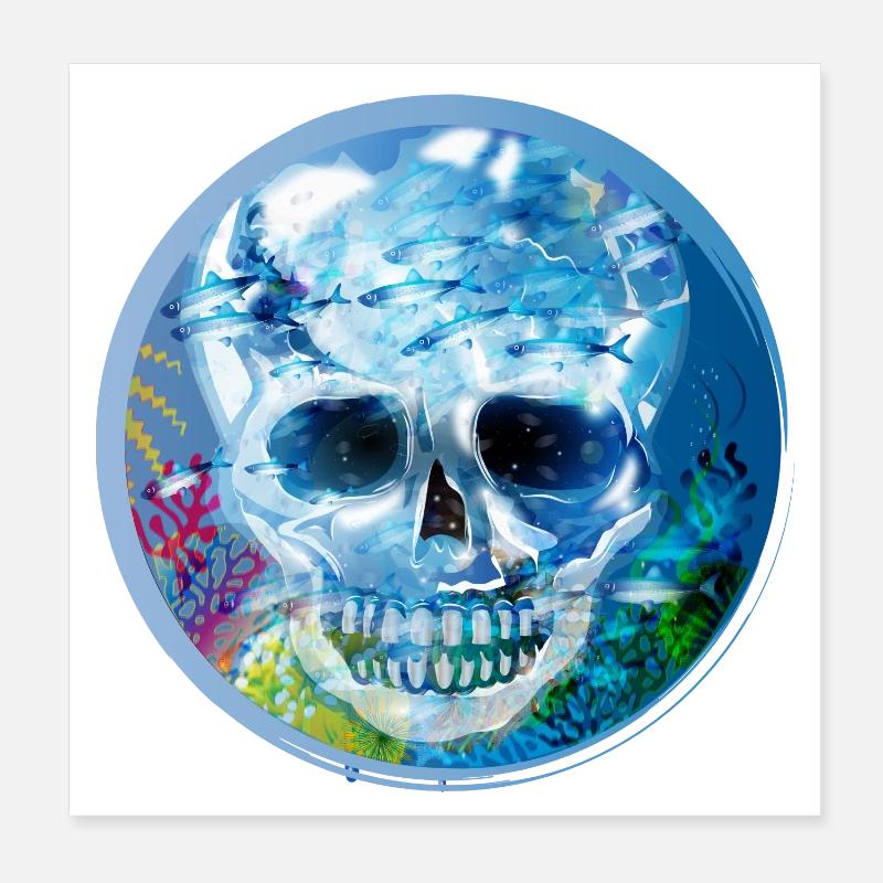 Crâne coloré extravagant sous l’eau Poster 20 x 20 cm