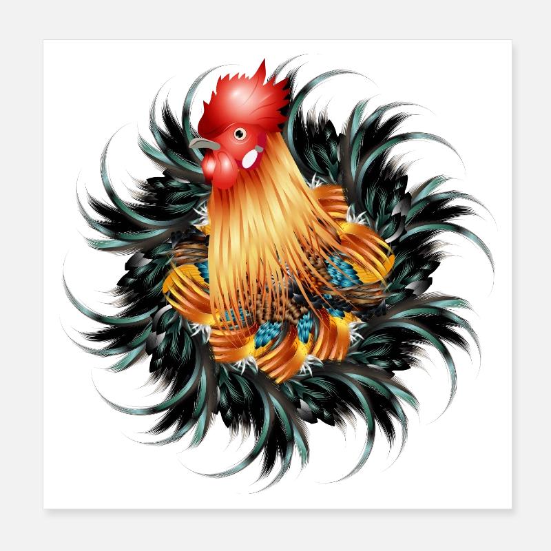 magnificent rooster in feather frame Poster 8" x 8" (20x20 cm)