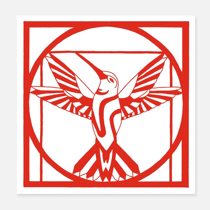 Oiseau rouge Vitruve Poster 20 x 20 cm