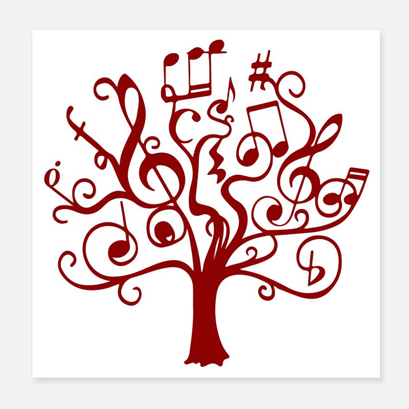 Arbre de notes rouge Poster 20 x 20 cm