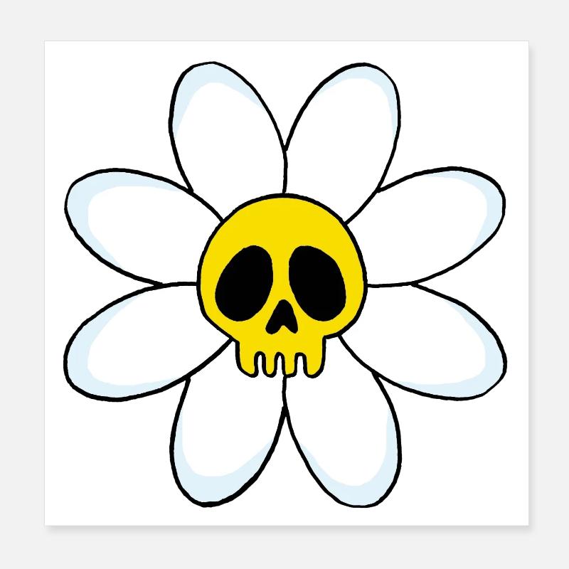 Crâne de fleur Poster 20 x 20 cm