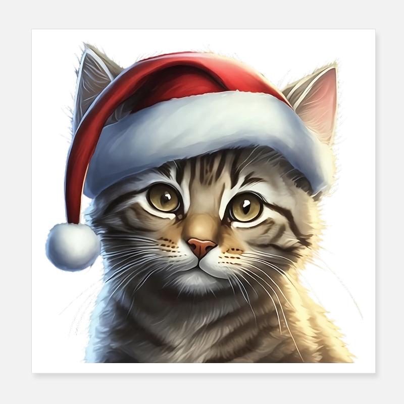 Chaton avec bonnet de Père Noël Poster 20 x 20 cm