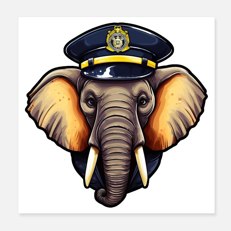 Polizei Elefant Poster 20x20 cm
