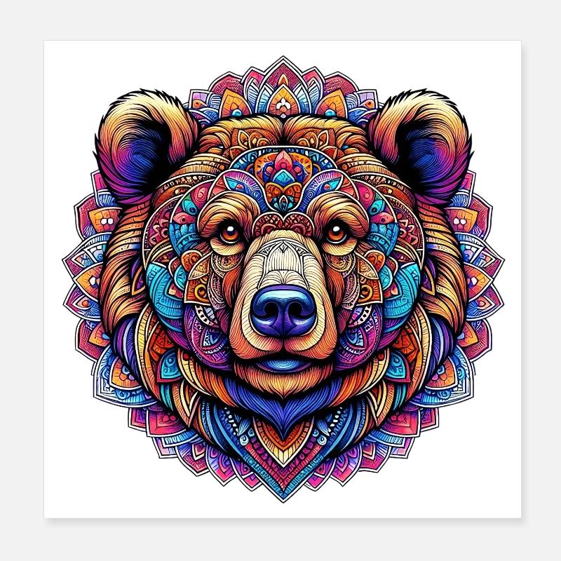 Ours décoré de Mandalas Poster 20 x 20 cm