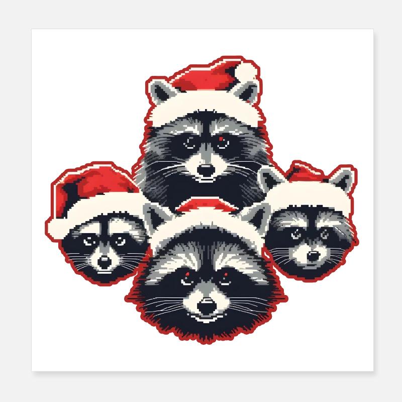 Waschbär Santa Hat Quartett Weihnachten Poster 20x20 cm