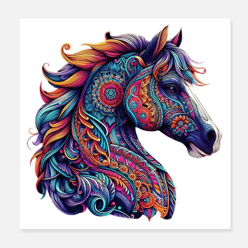 Pferd mit Mandalas verziert Poster 20x20 cm