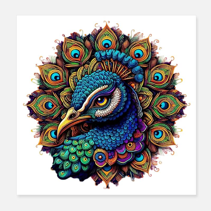 Peacock decorated with Mandalas Poster 8" x 8" (20x20 cm)