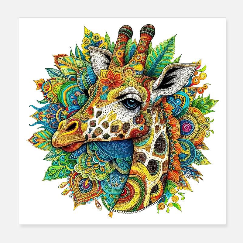 Girafe décorée de Mandalas Poster 20 x 20 cm
