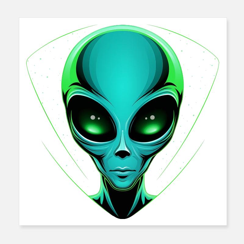 Tête d’extraterrestre vert - OVNI extraterrestre dans l’espace extra-atmosphérique Poster 20 x 20 cm