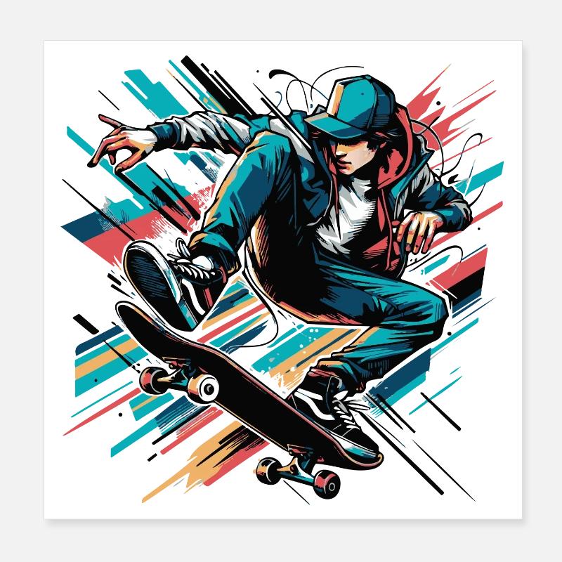 Lebendiges buntes Motiv eines Skaters Poster 20x20 cm