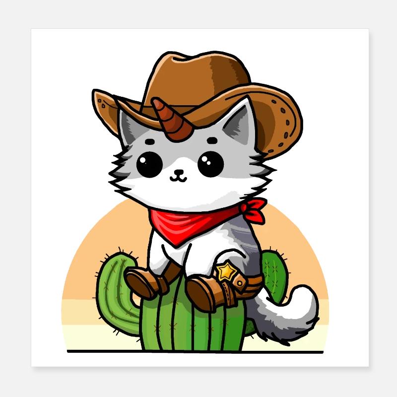 Chat-licorne Cowboy - Poster 20 x 20 cm - blanc