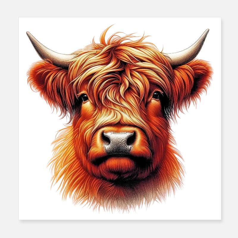 Scottish Highland Cow Poster 8" x 8" (20x20 cm)