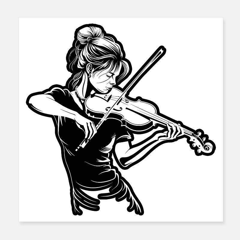 Fiddle Girl Drawing Poster 8" x 8" (20x20 cm)