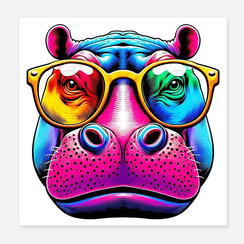 Hippopotame avec lunettes de soleil Poster 20 x 20 cm