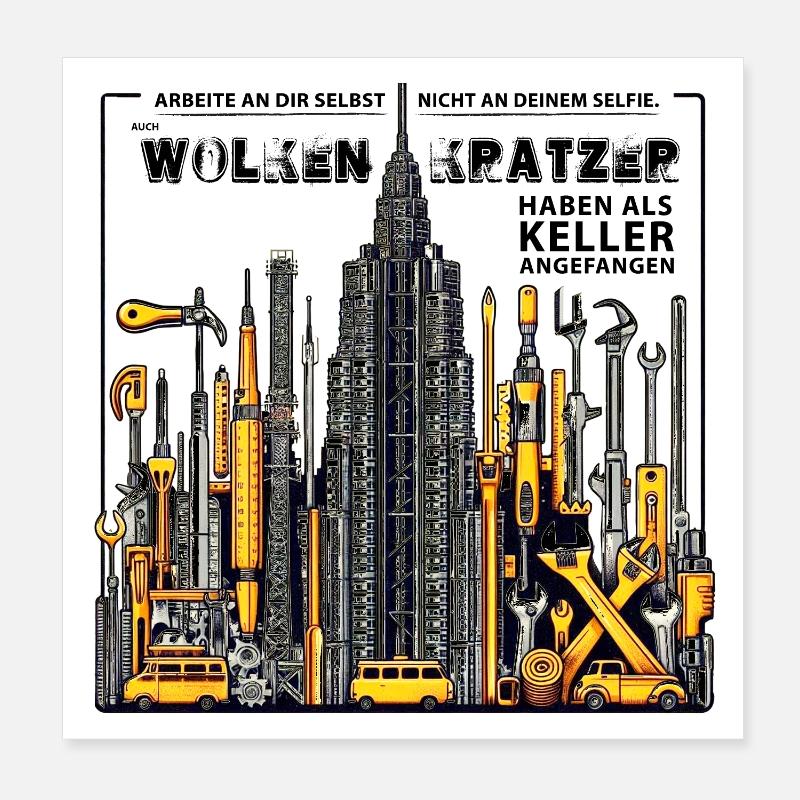 Auch Wolkenkratzer haben als Keller angefangen Poster 20x20 cm