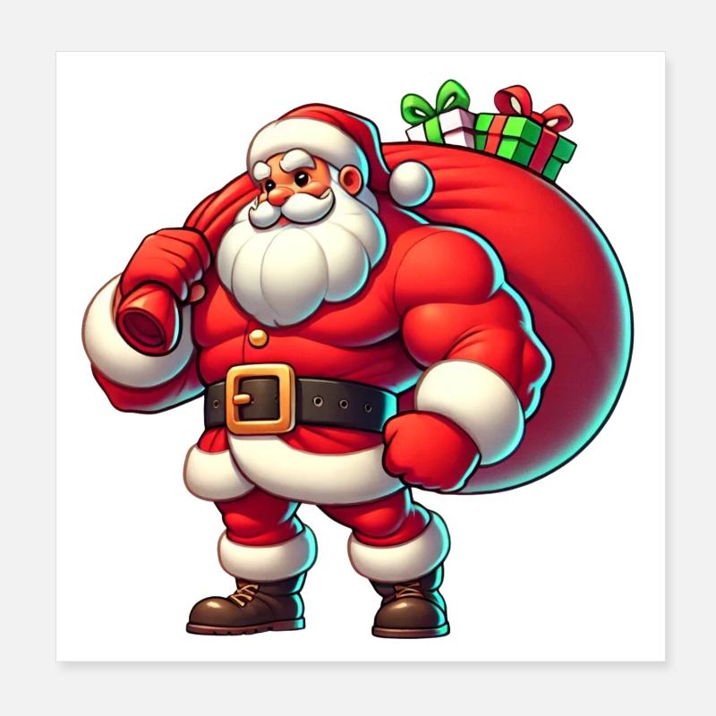 Santa Claus Muscle Man Poster 8" x 8" (20x20 cm)