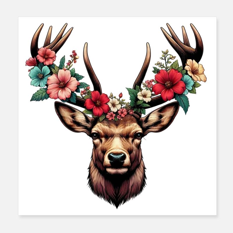 Hirsch mit Blumen Poster 20x20 cm