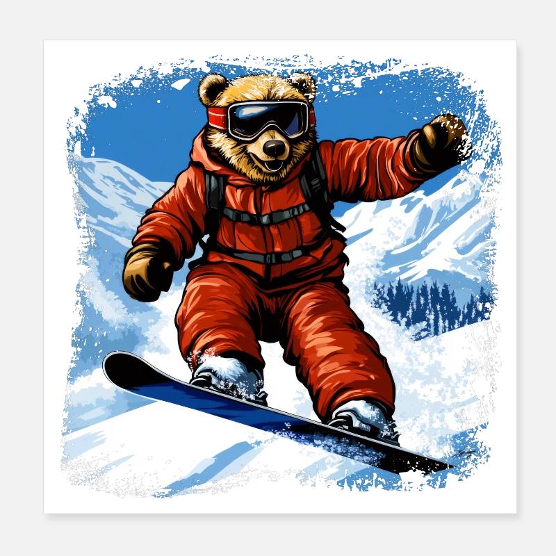 Bär Snowboard Poster 20x20 cm