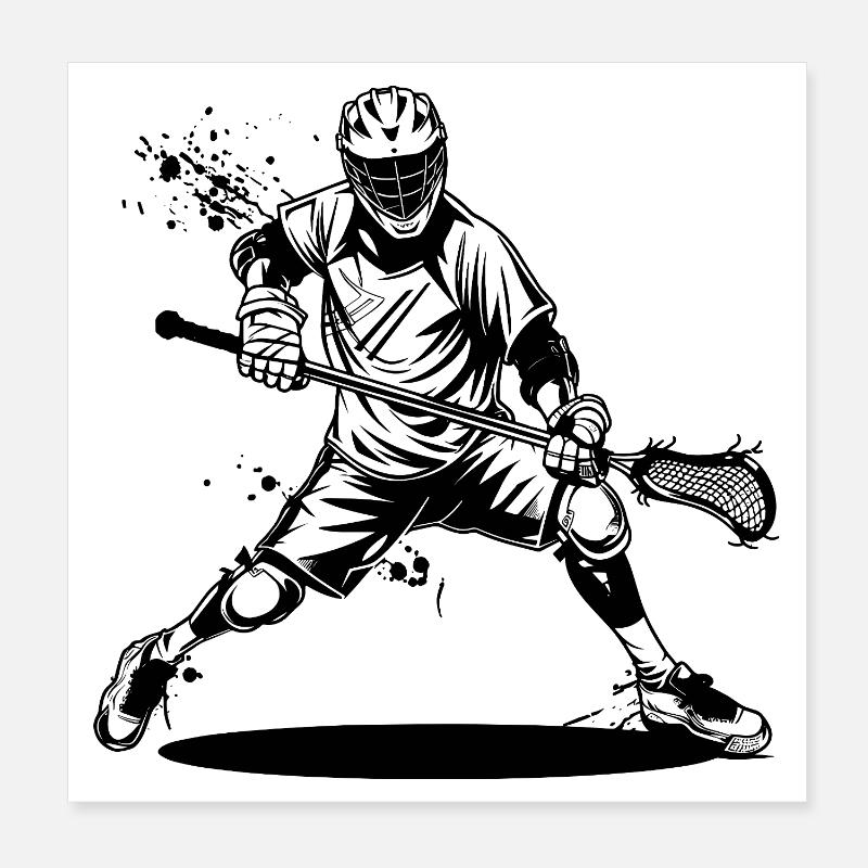 Lacrosse Player Drawing Poster 8" x 8" (20x20 cm)