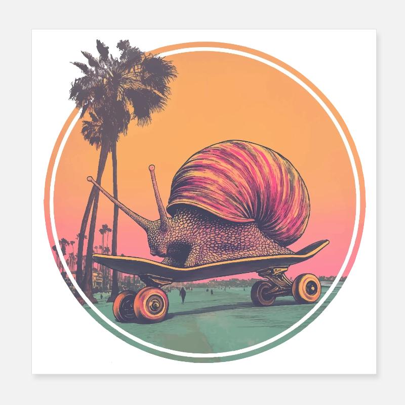 Cool skateboard snail – design rétro réfrigéré Poster 20 x 20 cm