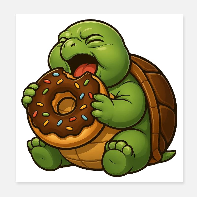 Tortue mignonne avec dessert de collation de beignet Poster 20 x 20 cm